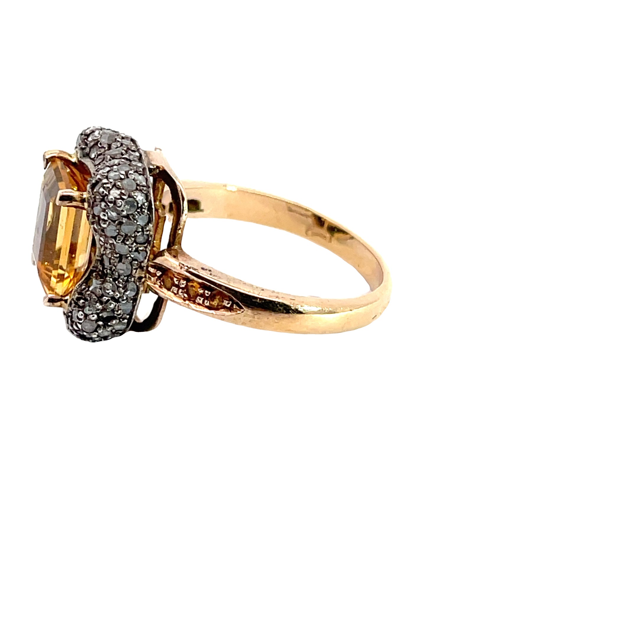Citrine and Diamond Ring set in 14K Gold Plate over Sterling Silver, 7.5