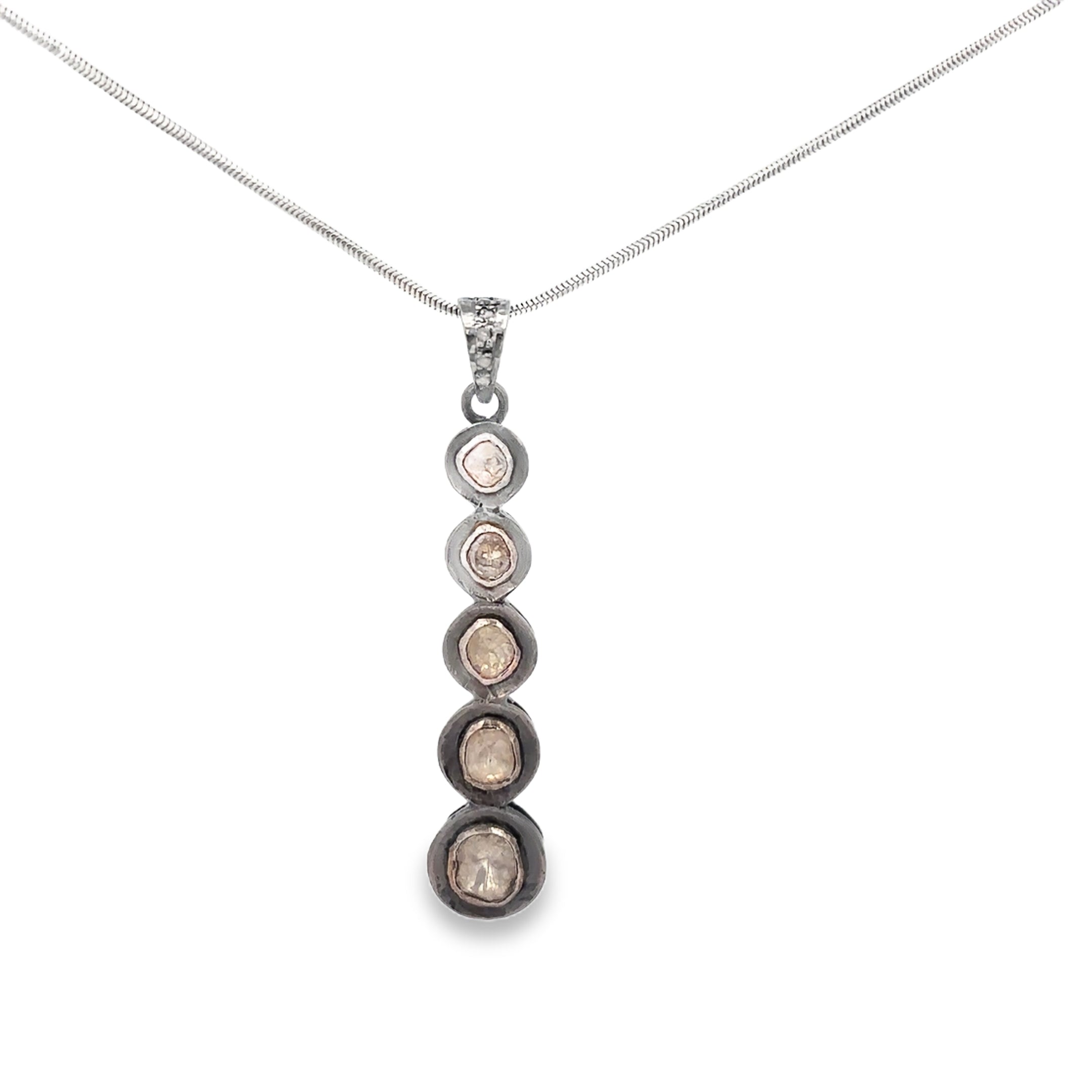 2.5 Carat Polki Diamond Necklace set in Sterling Silver on 17.5 inch Sterling Silver Chain