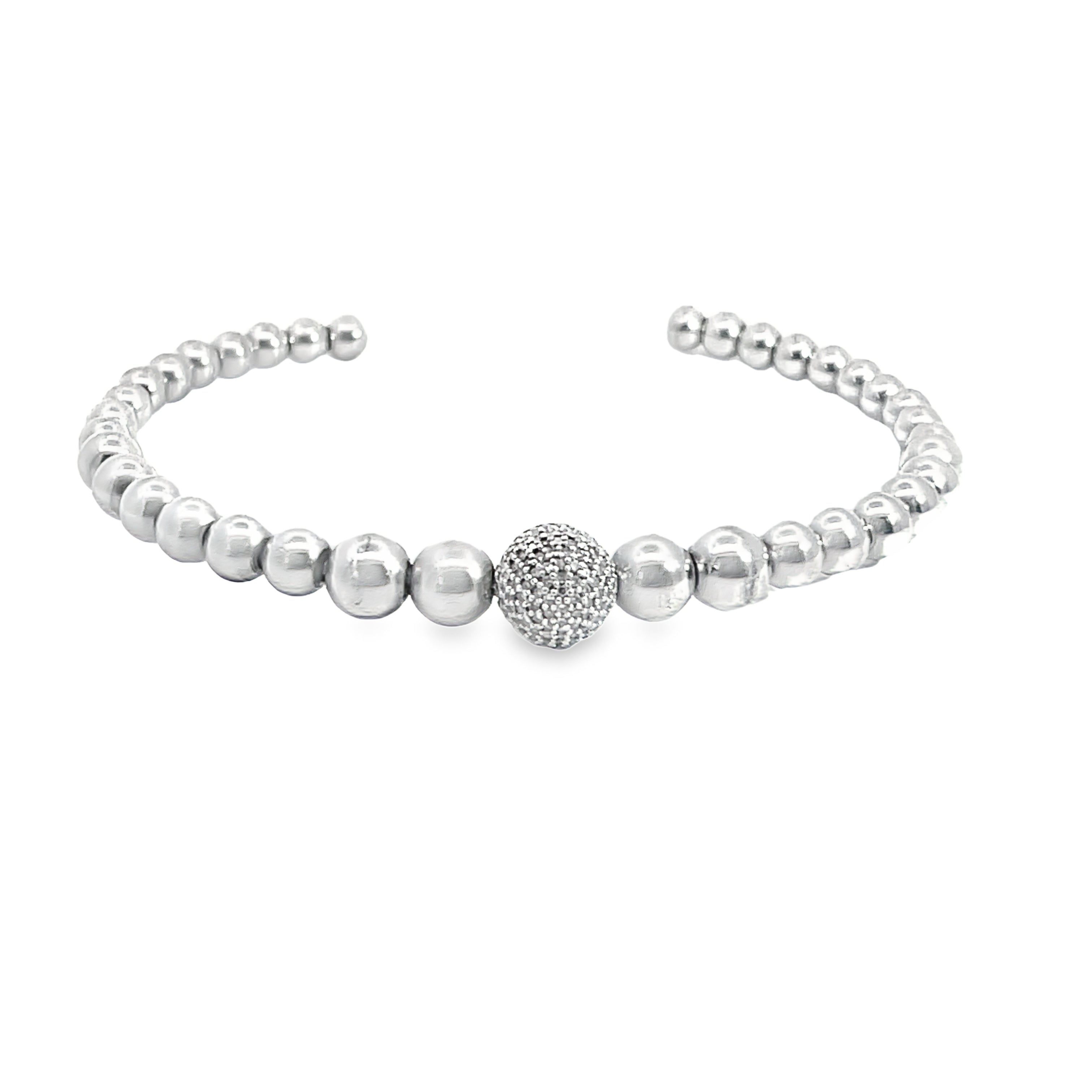 Sterling Silver and Diamond Ball Cuff