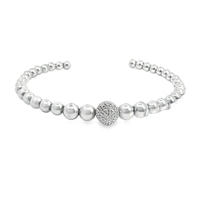 Sterling Silver and Diamond Ball Cuff