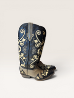 Load image into Gallery viewer, Lane Black + Cream Cowboy Boots, 7.5

