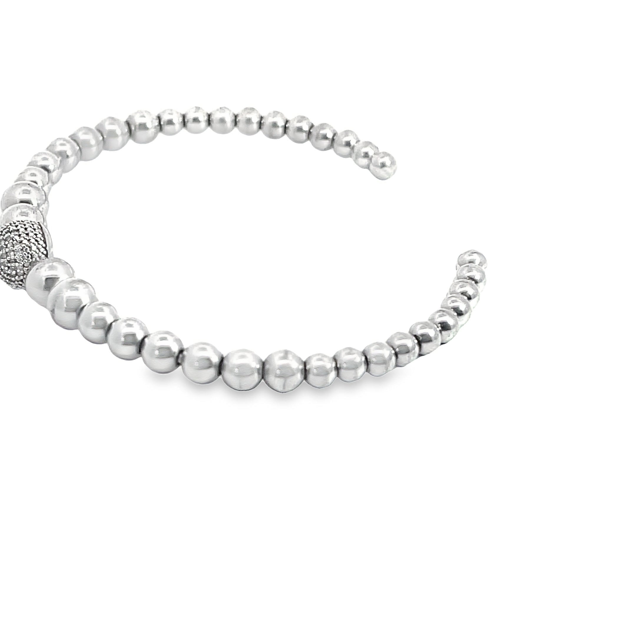 Sterling Silver and Diamond Ball Cuff