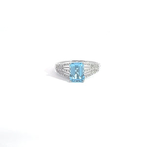 Blue Topaz and Diamond Ring set in 14K White Gold, 7