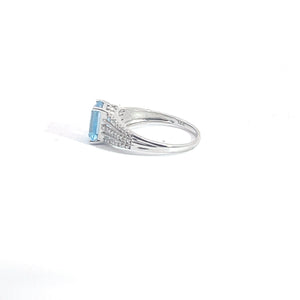 Blue Topaz and Diamond Ring set in 14K White Gold, 7