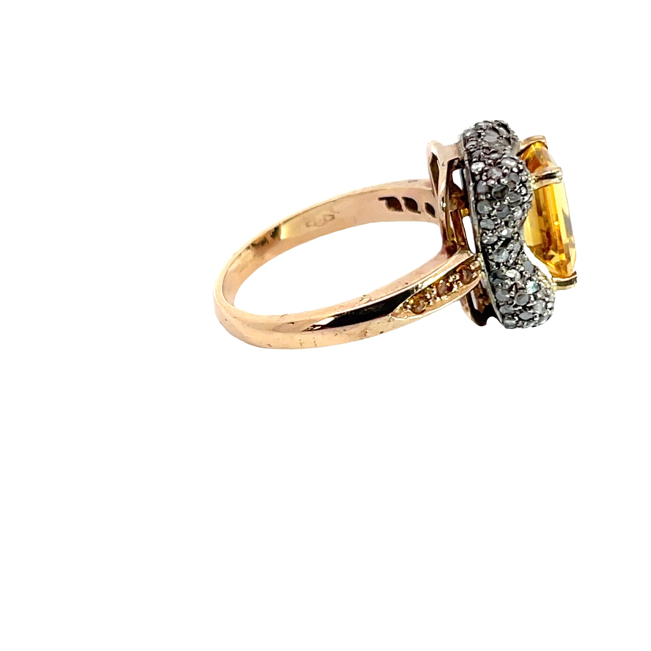 Citrine and Diamond Ring set in 14K Gold Plate over Sterling Silver, 7.5