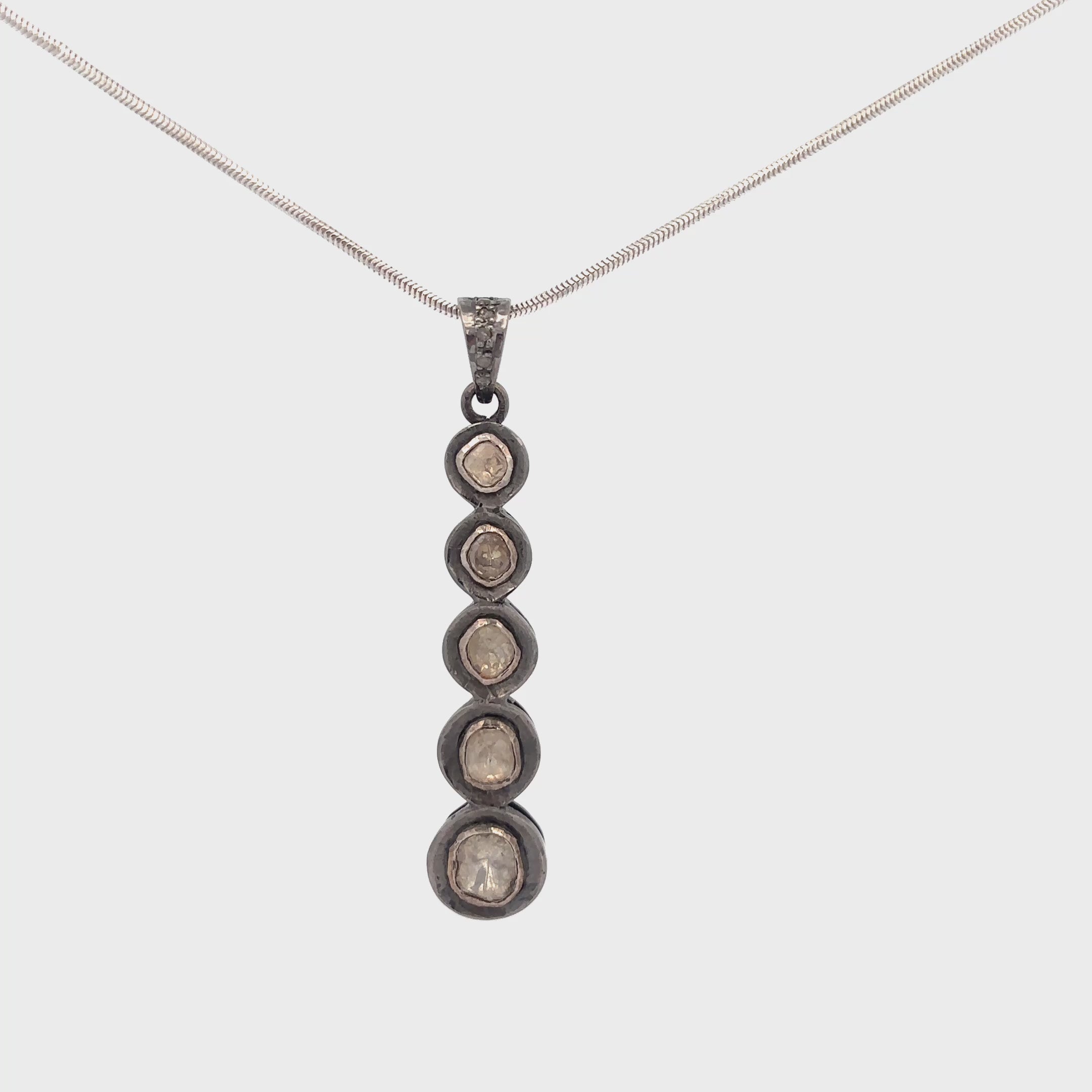 2.5 Carat Polki Diamond Necklace set in Sterling Silver on 17.5 inch Sterling Silver Chain