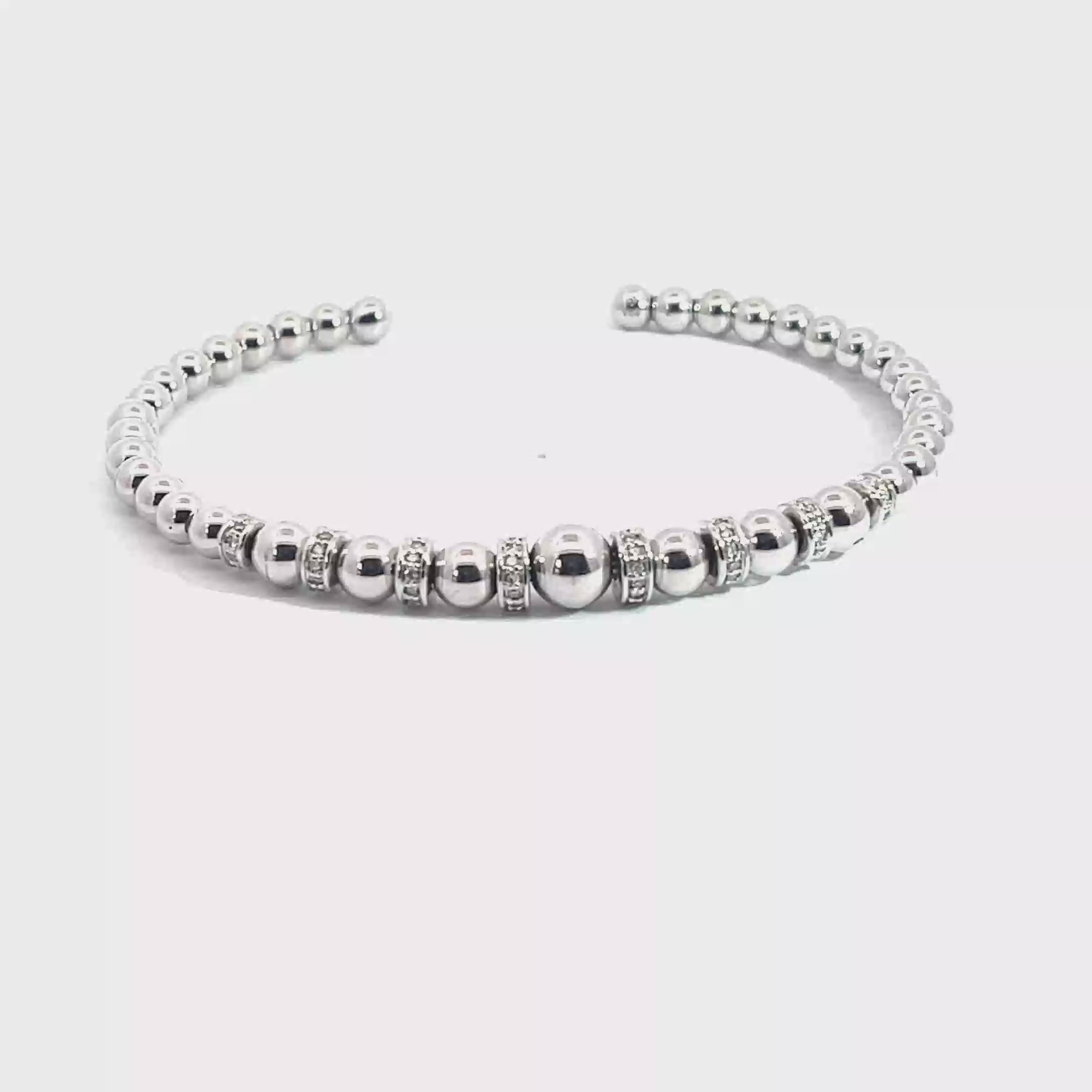 Sterling Silver and Diamond Bead Cuff