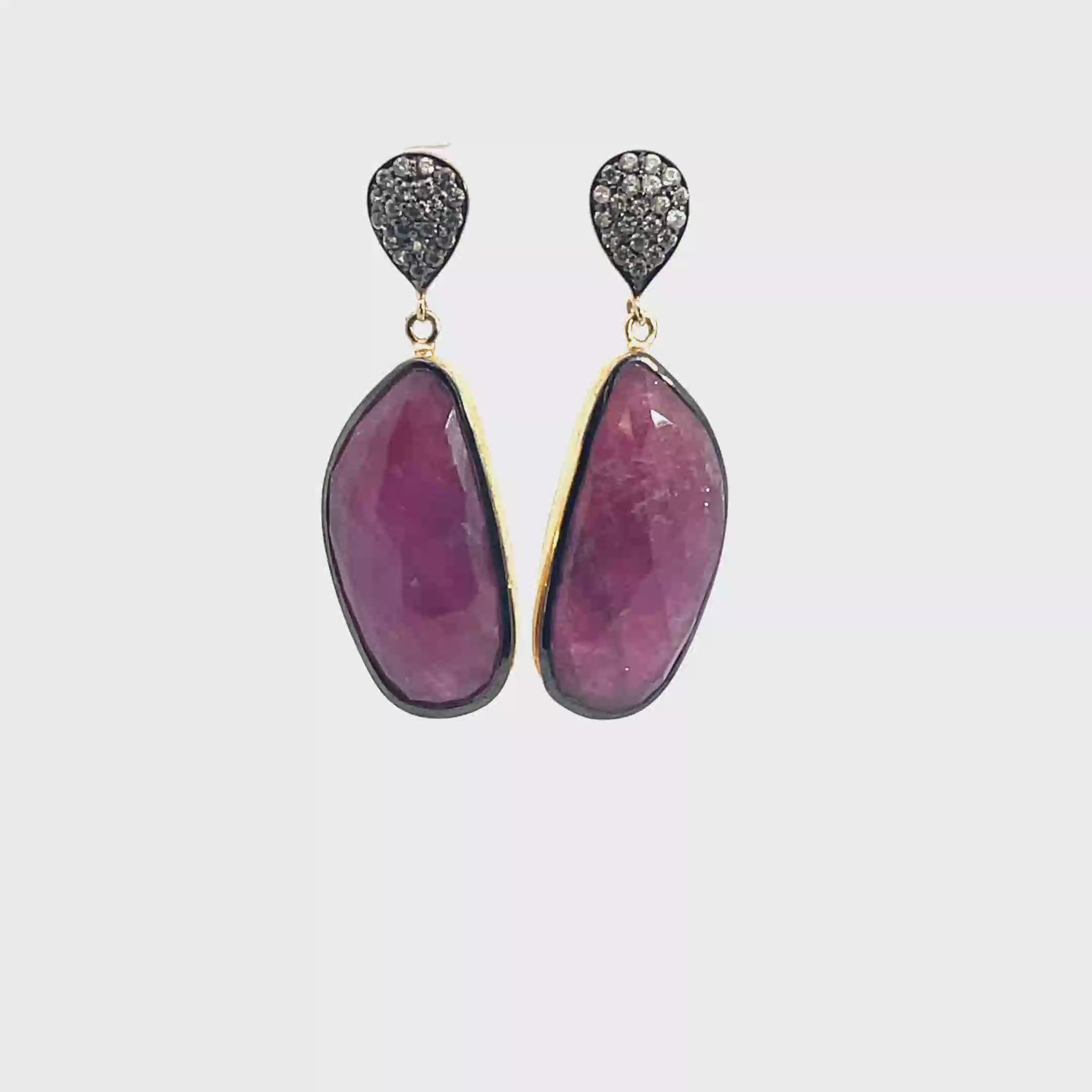 Ella Rae Ruby and Zircon Earrings set in 14K Yellow Gold Plate over Sterling Silver