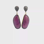 Load and play video in Gallery viewer, Ella Rae Ruby and Zircon Earrings set in 14K Yellow Gold Plate over Sterling Silver
