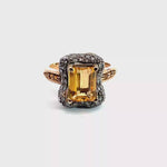 Load and play video in Gallery viewer, Citrine and Diamond Ring set in 14K Gold Plate over Sterling Silver, 7.5
