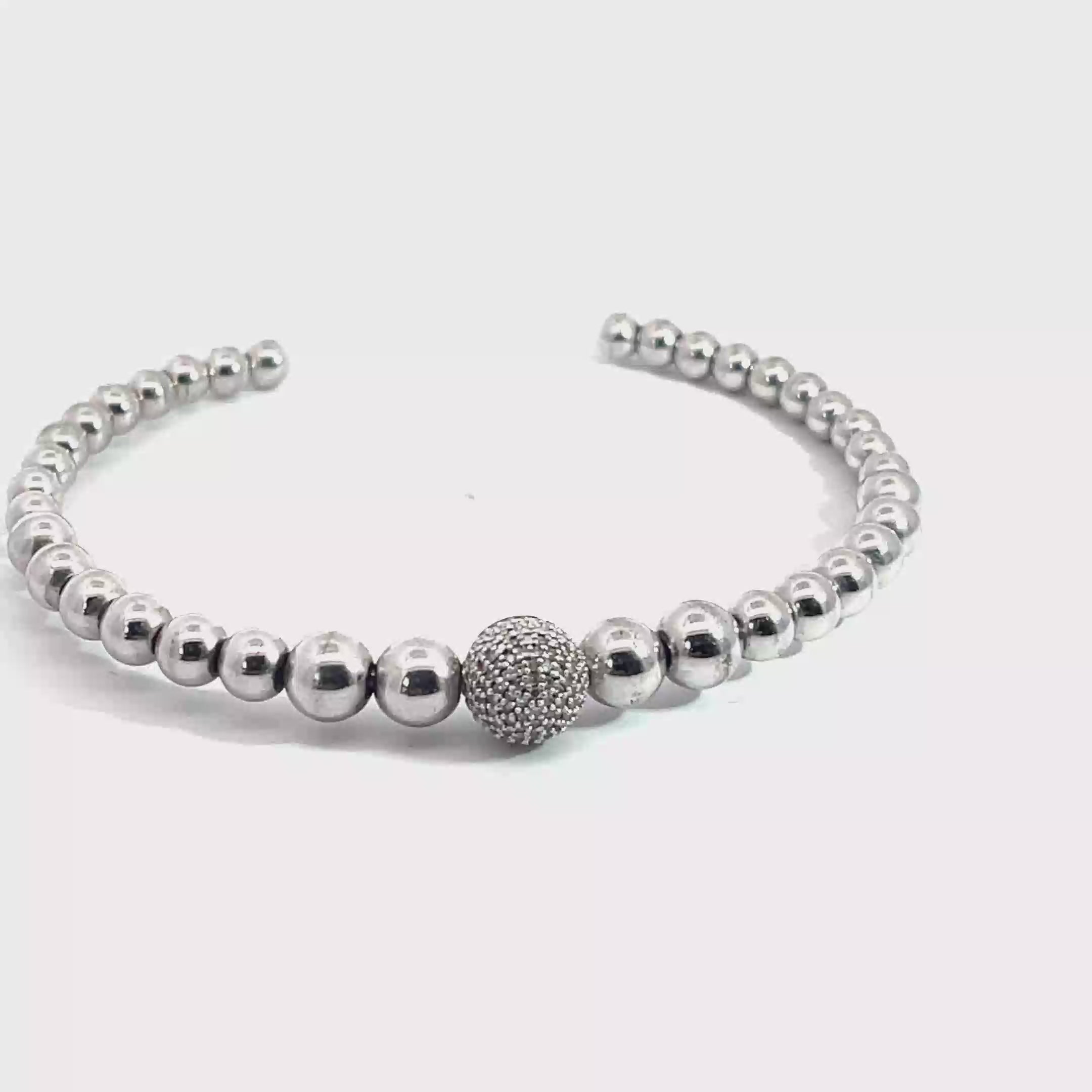 Sterling Silver and Diamond Ball Cuff